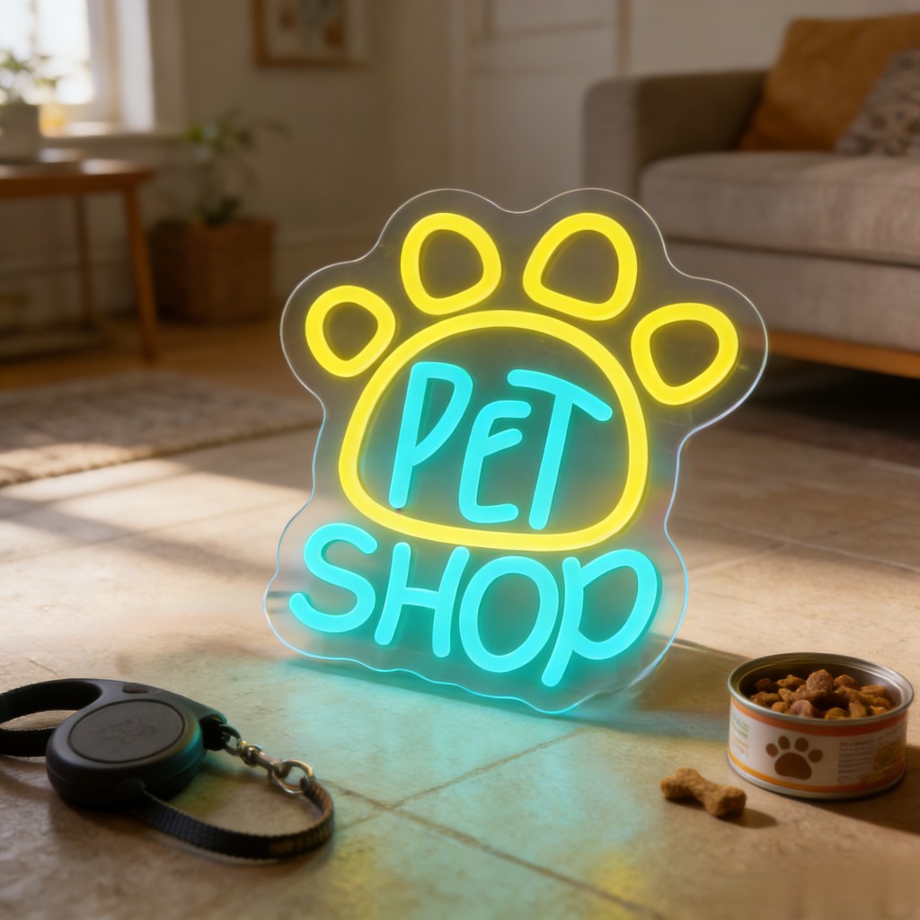 Commercial Window Printing - ป้ายไฟนีออนร้านขายสัตว์เลี้ยง ไฟ LED ตกแต่งผนัง ลายรอยเท้าสัตว์ สำหรับร้านขายสัตว์เลี้ยง